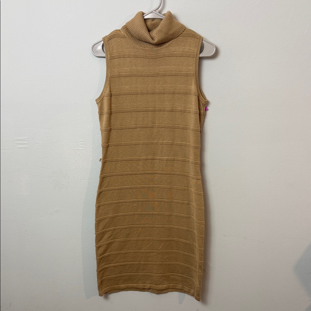 Calvin Klein Sleeveless Turtleneck Midi Dress in Camel ~ Small